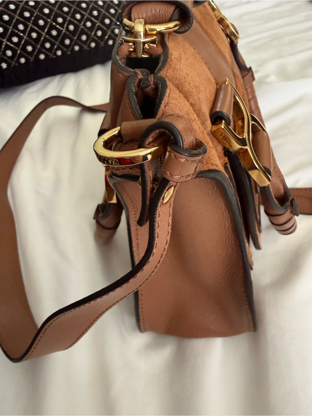 The Chloé Marcie Leather & Suede Patchwork Satchel in Dusty Tan NWT - Picture 15 of 17